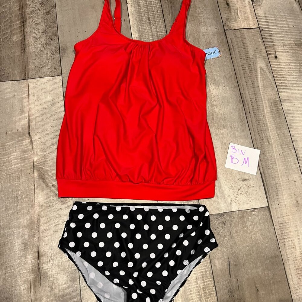 Yonique Red, black, & white two piece swimsuit Bin BM